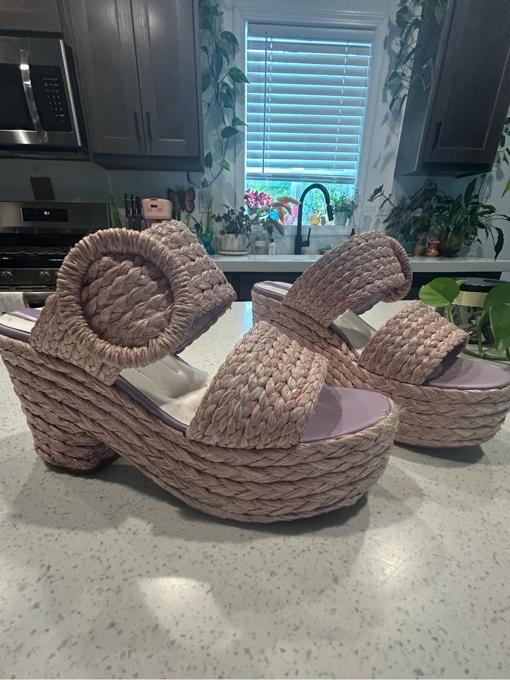 Woven Platform Sandals in Blush Pink - Women's Fashion Heels